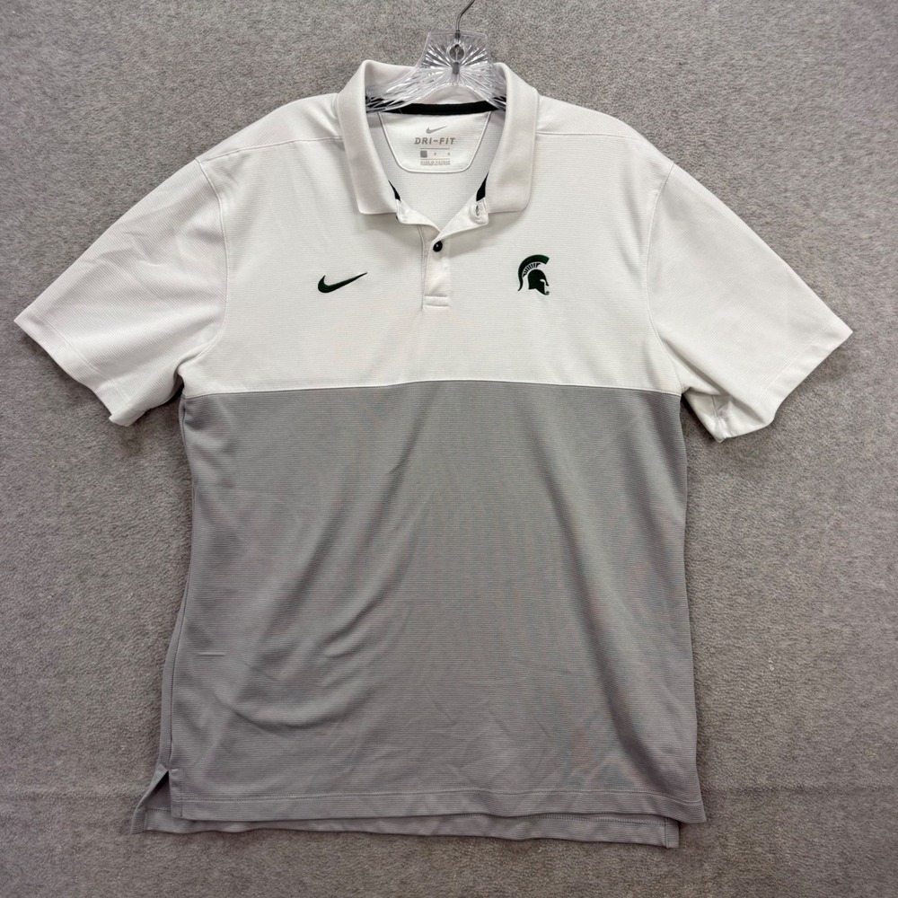 Michigan State Spartans Nike Polo Shirt Mens Large White Grey Dri-FIT AR6507-100